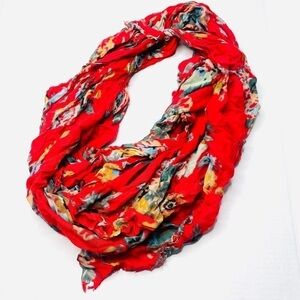 𝅺orange Red Floral Distressed Raw Hem Scarf